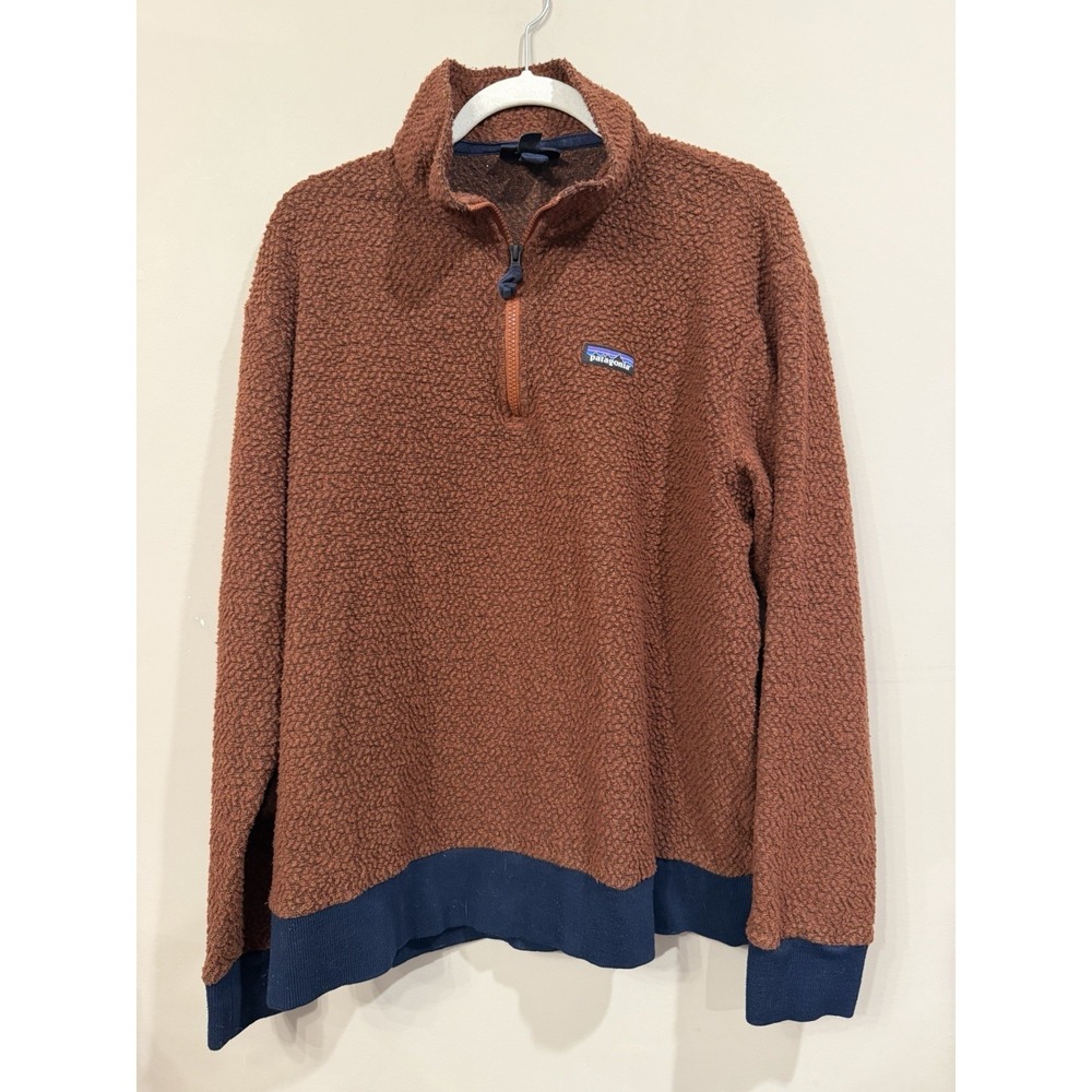 Patagonia Woolyester Fleece Pullover Men's Pile 1/4 Zip Large Brown Rust Outdoor